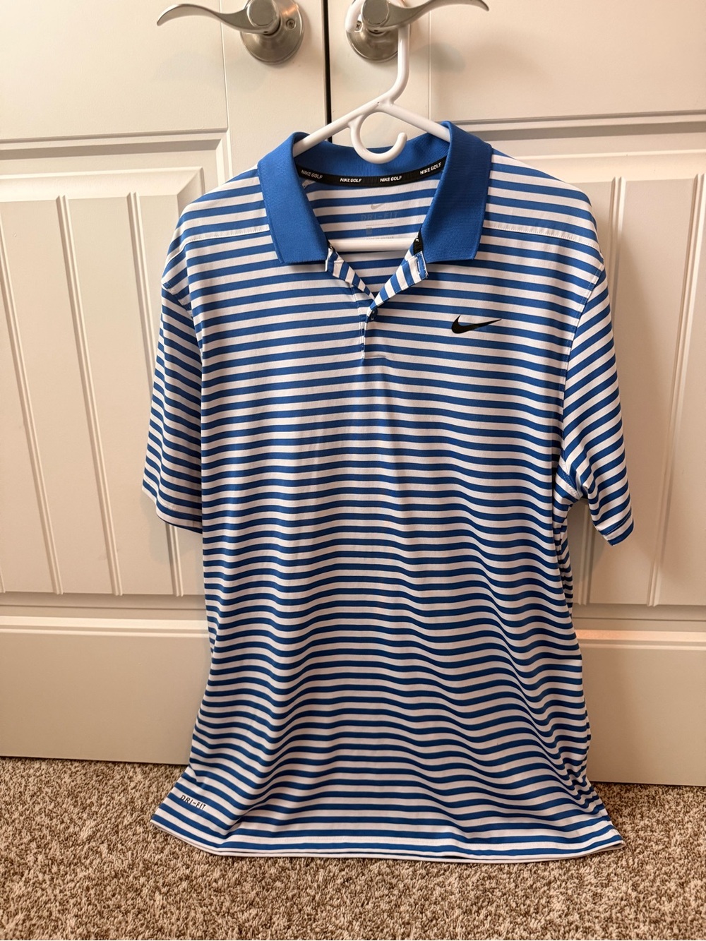 Nike Blue and White Striped Golf Polo